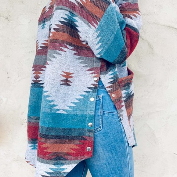 Amoli Printed Side Button Down Shirt Jacket - Picture 5 of 5